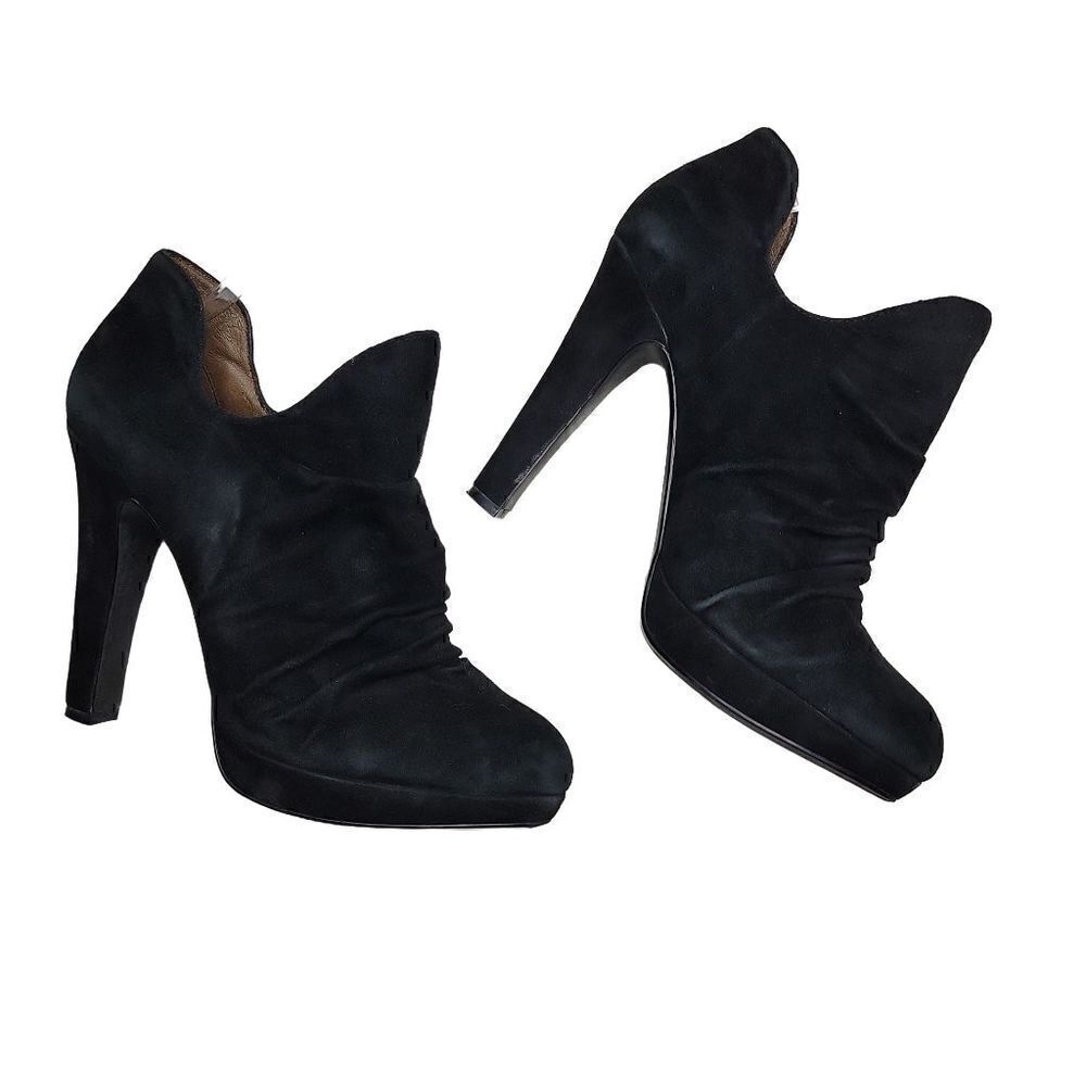 Rosegold Ankle Platform Black Suede Bootie Size 8 / 39